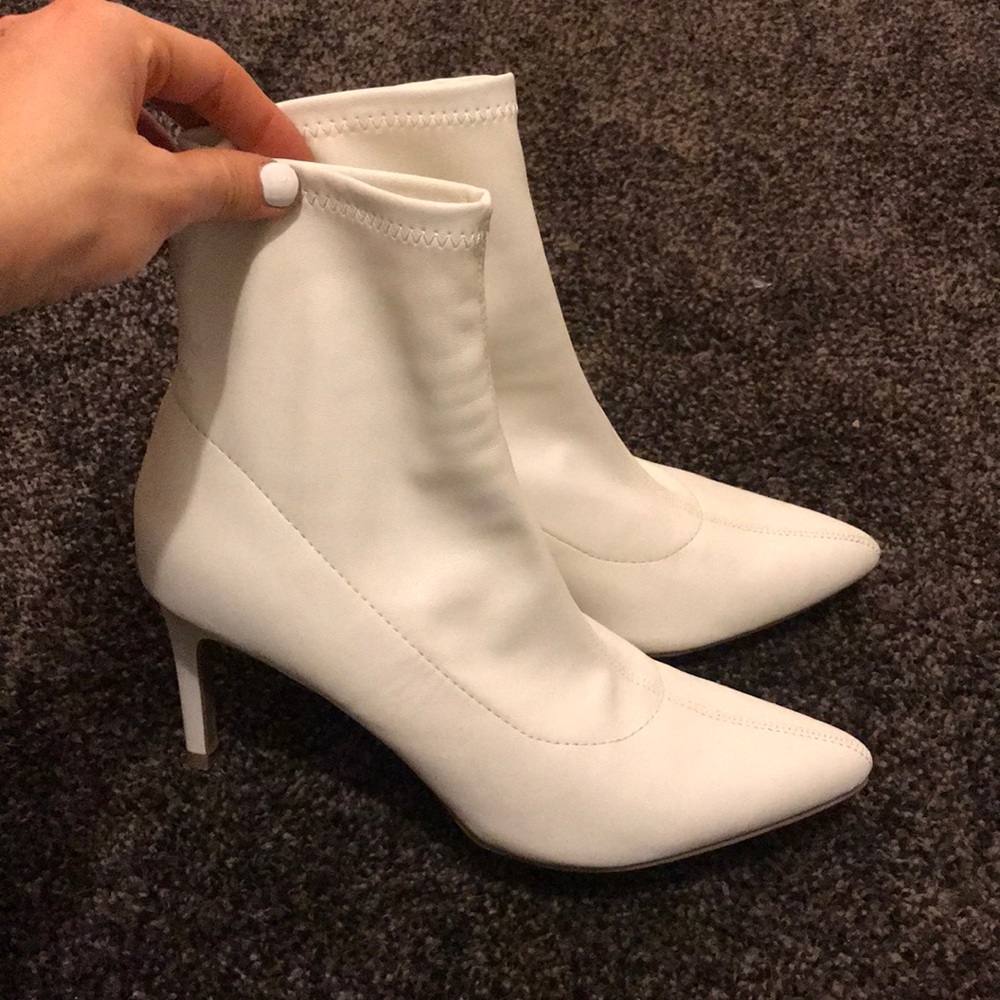 White Faux Leather Sock Booties
